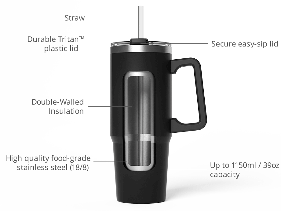 39 oz. Jumbo Black Stainless-Steel Tumbler