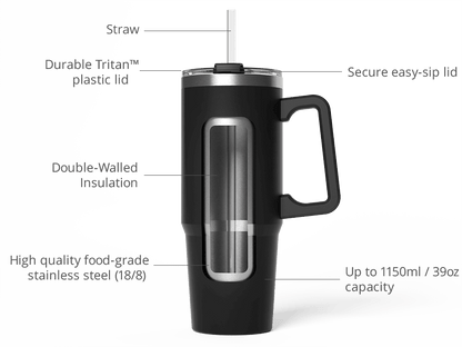 39 oz. Jumbo Black Stainless-Steel Tumbler